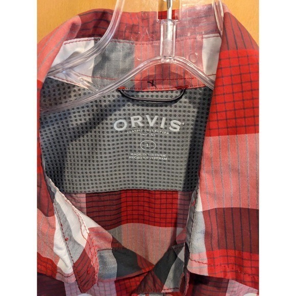 Orvis Mens Size Large Red Plaid Short Sleeve Cotton Button Up Casual Shirt - Picture 3 of 4